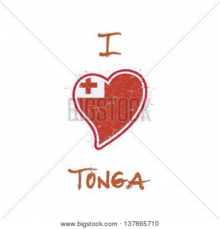 Tongan Flag Patriotic T-shirt Design. Heart Shaped National Flag Tonga On White Background. Vector I