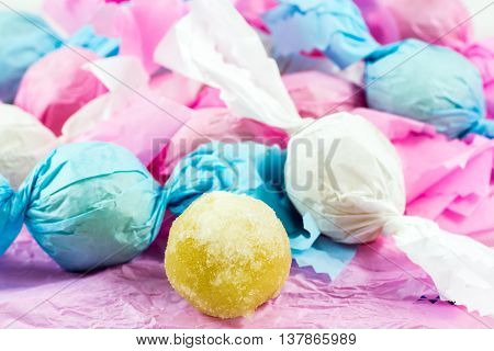 Gueffus or Sospiri: soft pralines of almond paste typical sweets of Sardinia Italy