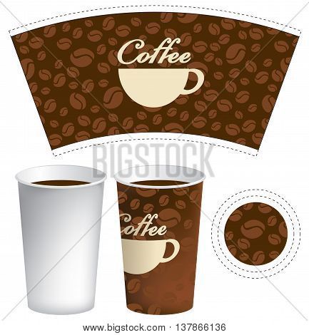 paper cup for hot drink on the background of coffee beans