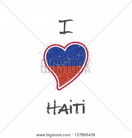 Haitian Flag Patriotic T-shirt Design. Heart Shaped National Flag Haiti On White Background. Vector