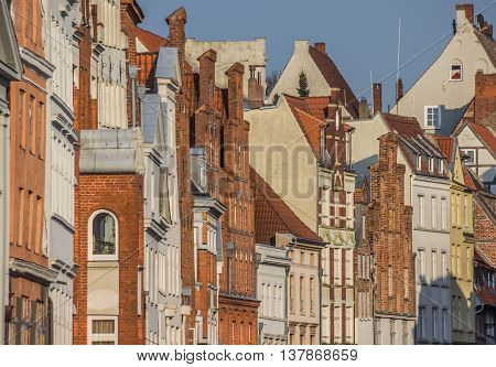 Historic buildings in the evening light in Lubeck Germany