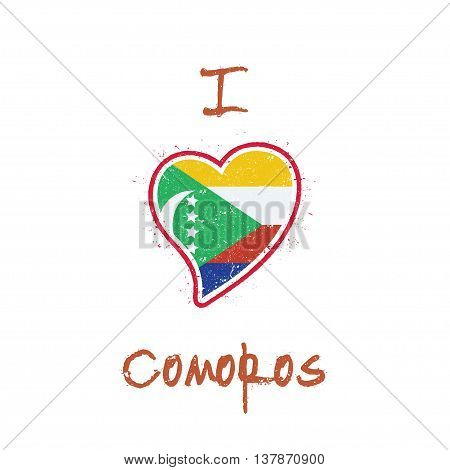 Comoran Flag Patriotic T-shirt Design. Heart Shaped National Flag Comoros On White Background. Vecto