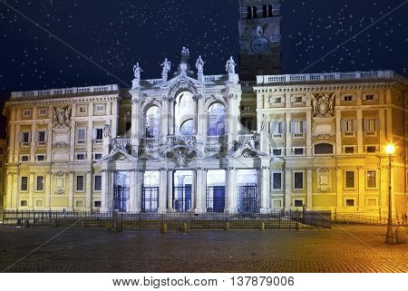 Italy. Rome. Basilica of Santa Maria maggiore at Night illumination