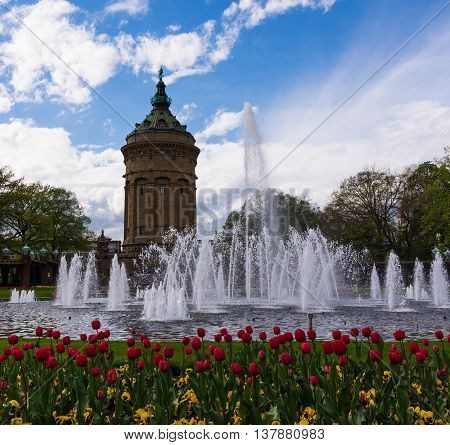 Beautiful Day at the Iconic Mannheim Wasserturm (Water Tower)