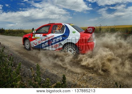 TULCEA, ROMANIA - JUNE 11: Danube Delta Rally special trial windfarm on June 11, 2016 in Tulcea, Romania