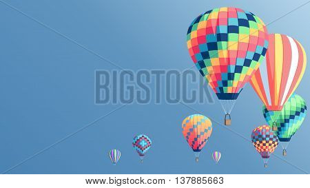 Hot air balloons fly on the blue sky background colorful hot air balloons set