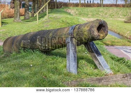 Cannon in fortified town Oudeschans The Netherlands