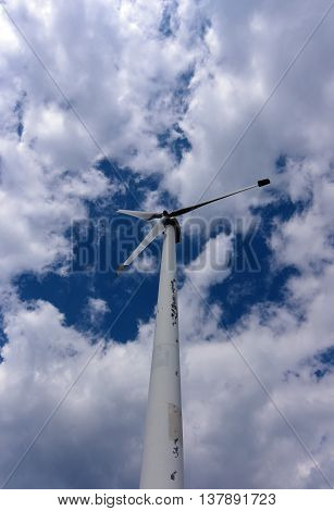 Wind Power Station With Blue Sky And White Clouds