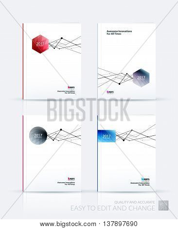 Brochure template layout cover design annual report magazine flyer or booklet in A4 with grid mesh dots and lines for business books with communication and connection concept. Vector Set.