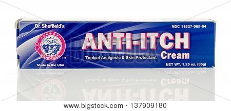 Winneconnie WI - 10 July 2016: Package of Dr. Sheffields's anit-itch cream on an isolated background.
