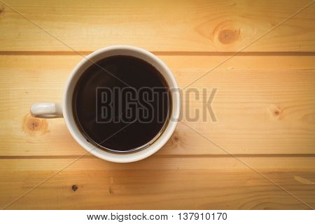 cup of coffee on a wooden table close