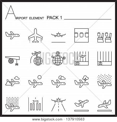 Airport Element Line Icon Set.Pack 1.Mono pack.Graphic vector logo set