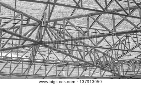 steel roof truss steel structure frame in black and white tone