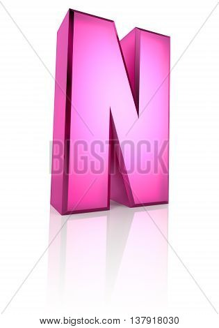 Pink letter N isolated on white background. 3d rendering