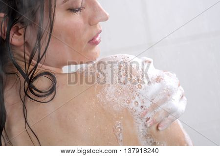Woman Washing Her Body Shower Gel