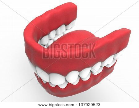 3d illustration of closed gum with teeth and tongue. icon for game web. white background isolated. colored and cute. anatomy part of the mouth.