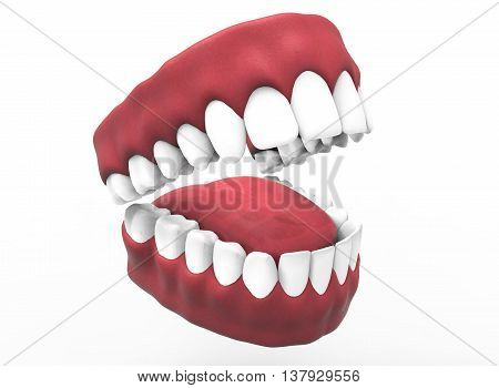 3d illustration of opened gum with teeth and tongue. icon for game web. white background isolated. colored and cute. anatomy part of the mouth.