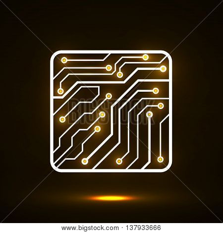 Neon Cpu. Microprocessor. Microchip. Circuit board. Isolated technology background