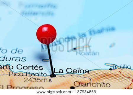 La Ceiba pinned on a map of Honduras