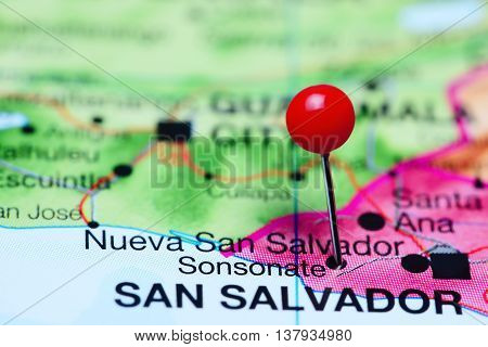 Sonsonate pinned on a map of El Salvador