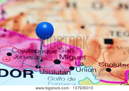 Usulutan pinned on a map of El Salvador