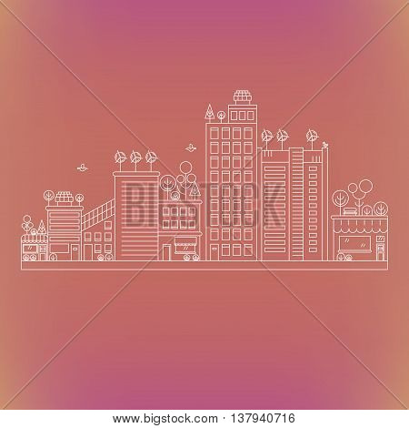 Line Design Vector Illustration With Ecology City.