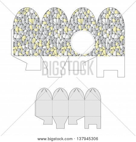 Decorative gift box with abstract pattern. Bonbonniere. Die-cutting vector template.