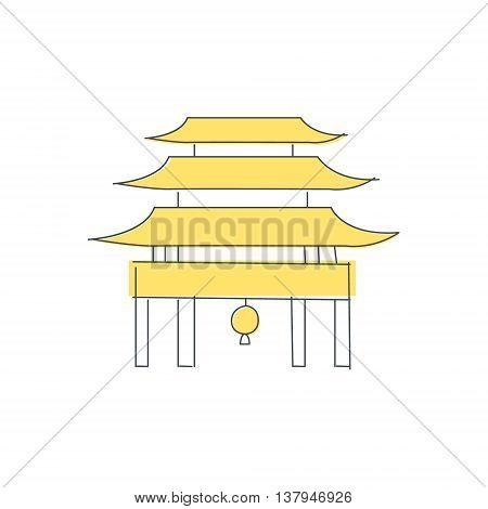 Chinese Pagoda Temple Building Light Color Flat Cute Illustration In Simplified Outlined Vector Design