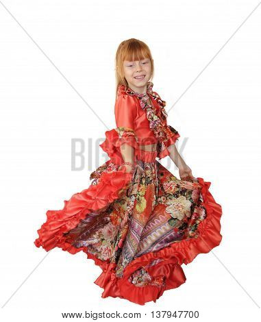 Beautiful girl in a Gypsy dress isolated on white background