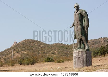 TBILISI, GEORGIA - August 17: Monument to the famous Russian poet Lermontov . The monument is located at the confluence of the Mtkvari and Aragvi rivers near Tbilisi, Georgia