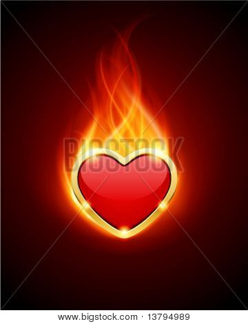 Burn heart flame fire vector background