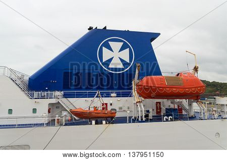 DOVER ENGLAND - OCTOBER 24 2015: DFDS Seaways ferry boat ready for departure in the Dover harbor