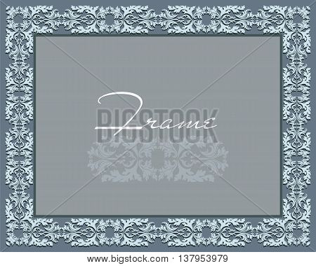 Vintage Abstract floral classic frame ornamented. Vector background for cards web photo decor wall tile mosaic. white and blue color