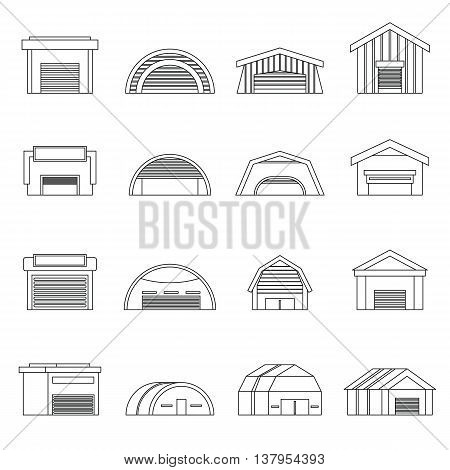 Hangar set in outline ctyle. Warehouse set collection vector illustration