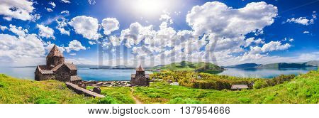 The Sevan temple complex on the peninsula of the Lake Sevan, Armenia.