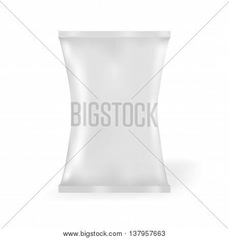 White Blank Foil Food Snack Sachet Bag Packaging For Coffee Salt Sugar Pepper Spices Sachet Sweets Chips Cookies. Illustration Isolated. Mock Up Template Ready For Your Design.