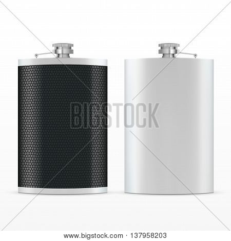 Metal hip leather flask. Vector eps10 illustration