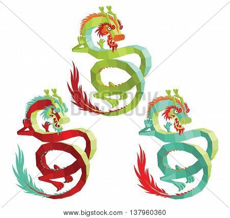 Vector Illustration of Modern Polygonal Chinese Dragon for Your Design.