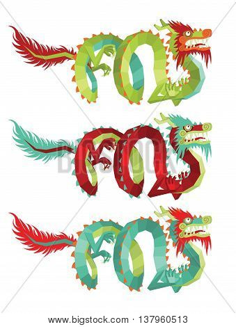 Vector Illustration of Modern Polygonal Chinese Dragon for Your Design.