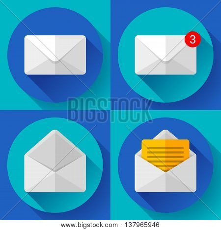 Set Open Envelope Mail Icon new letter sms message notification Flat 2.0 design style