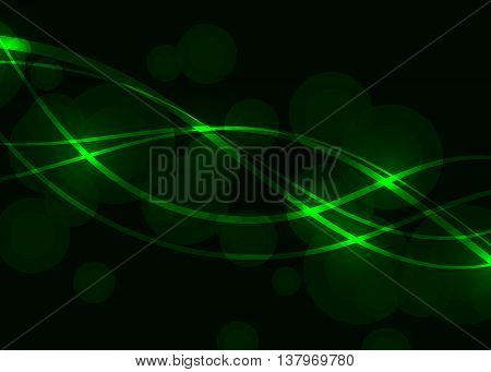Vector abstract green wave circle dark background