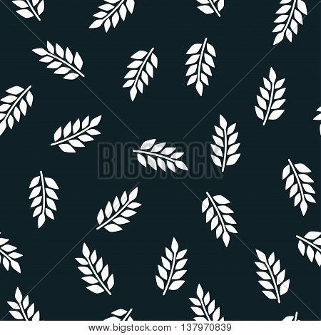 Vector illustration, white leaves on a dark background. Seamless pattern.