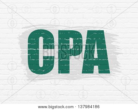 Business concept: Painted green text CPA on White Brick wall background with Scheme Of Binary Code