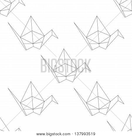 Black paper cranes seamless pattern. Vector illustration.