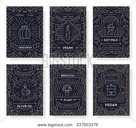 Vegan Vector Brochure Cards Set. Vegetable Template Of Flyear, Magazines, Posters, Book Cover, Banne