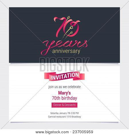 70 Years Anniversary Invite Vector Illustration. Graphic Design Element For 70th Birthday Card, Part