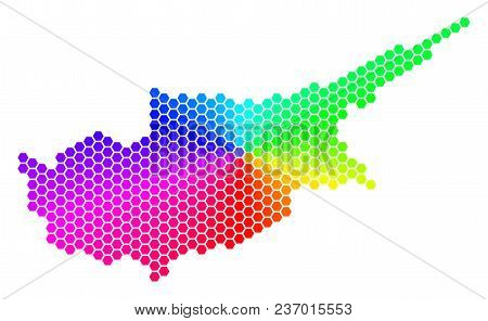 Spectrum Hexagon Cyprus Island Map. Vector Geographic Map In Rainbow Colors On A White Background. S