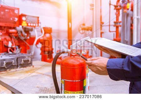 Engineer Checking Industrial Fire Control System,fire Alarm Controller, Fire Notifier, Anti Fire.sys
