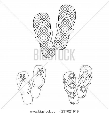 Flip-flops Outline Icons In Set Collection For Design. Beach Shoes Vector Symbol Stock  Illustration