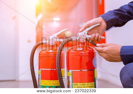 Engineer Checking Industrial Fire Control System,fire Alarm Controller, Fire Notifier, Anti Fire.sys